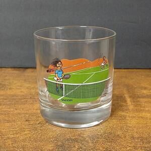 West Virginia Glass COMIC TENNIS Double Old Fashioned Glass, "Smash"